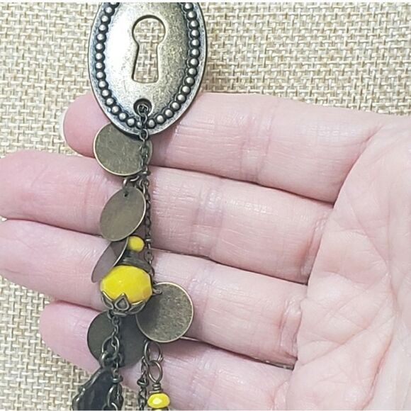 ARTISAN Beaded Charm Necklace Bronze Ball Chain Key Roses - Picture 3 of 7